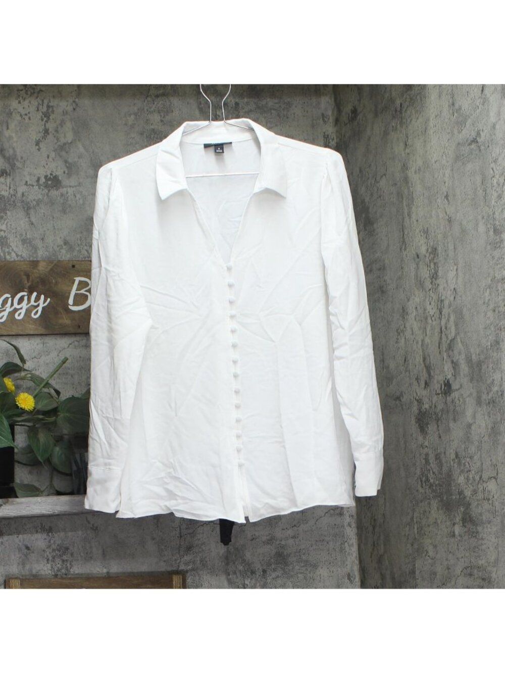 Alfani Womens Button Up Woven Long Sleeve Dress Shirt White M